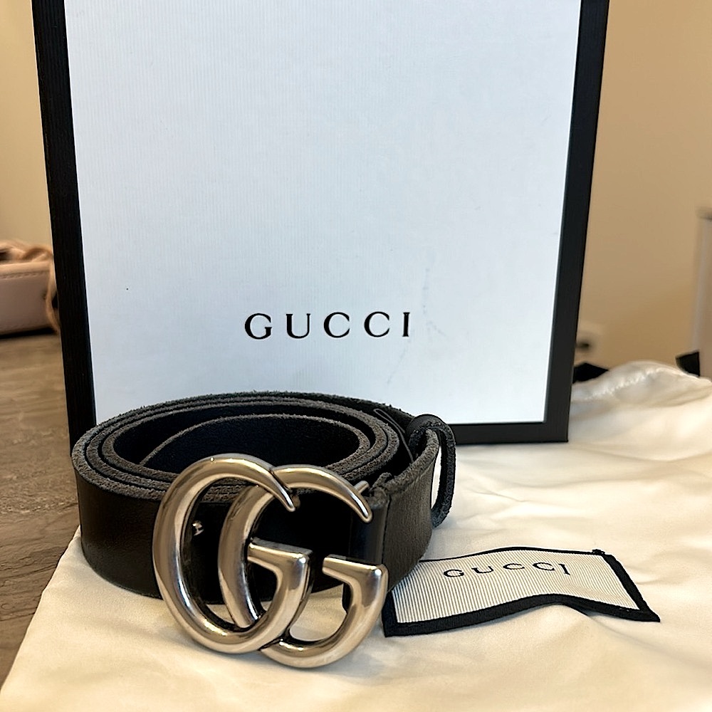 Gucci Double G Logo Leather Belt – Black (Size 85/34, Unisex)